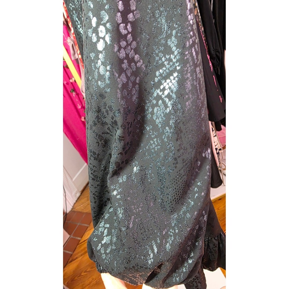 Michael Kors Metallic Snakeskin Cold Shoulder Ruffle Midi Wrap Dress Black XS - Picture 8 of 12